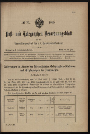 Post- und Telegraphen-Verordnungsblatt für das Verwaltungsgebiet des K.-K. Handelsministeriums 18990722 Seite: 1