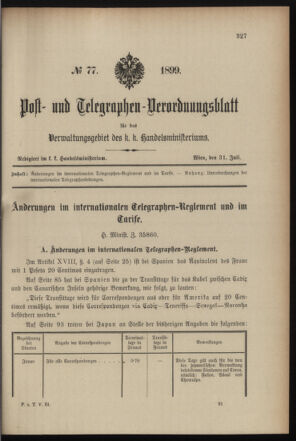 Post- und Telegraphen-Verordnungsblatt für das Verwaltungsgebiet des K.-K. Handelsministeriums 18990731 Seite: 1