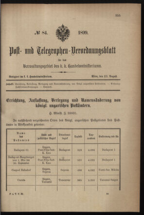 Post- und Telegraphen-Verordnungsblatt für das Verwaltungsgebiet des K.-K. Handelsministeriums 18990823 Seite: 1