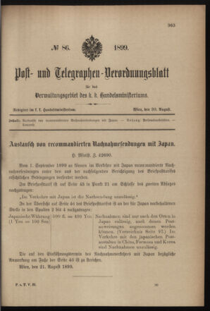 Post- und Telegraphen-Verordnungsblatt für das Verwaltungsgebiet des K.-K. Handelsministeriums 18990830 Seite: 1