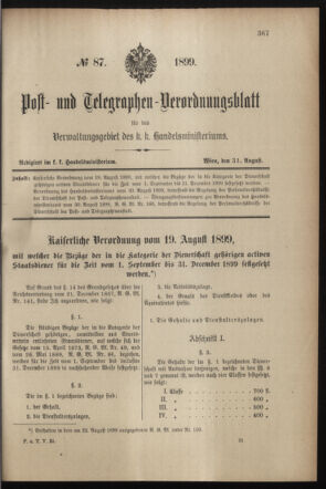 Post- und Telegraphen-Verordnungsblatt für das Verwaltungsgebiet des K.-K. Handelsministeriums 18990831 Seite: 1