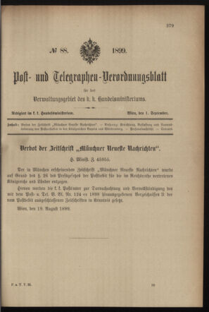 Post- und Telegraphen-Verordnungsblatt für das Verwaltungsgebiet des K.-K. Handelsministeriums 18990901 Seite: 1