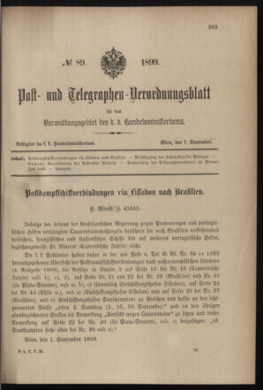 Post- und Telegraphen-Verordnungsblatt für das Verwaltungsgebiet des K.-K. Handelsministeriums 18990907 Seite: 1