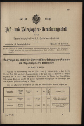 Post- und Telegraphen-Verordnungsblatt für das Verwaltungsgebiet des K.-K. Handelsministeriums 18990912 Seite: 1