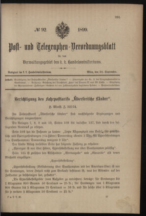 Post- und Telegraphen-Verordnungsblatt für das Verwaltungsgebiet des K.-K. Handelsministeriums 18990920 Seite: 1