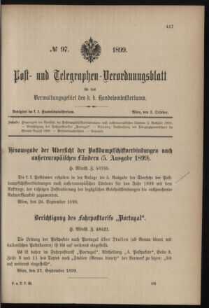 Post- und Telegraphen-Verordnungsblatt für das Verwaltungsgebiet des K.-K. Handelsministeriums