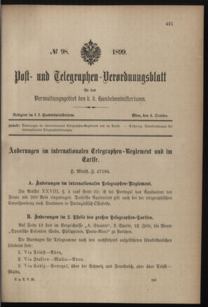 Post- und Telegraphen-Verordnungsblatt für das Verwaltungsgebiet des K.-K. Handelsministeriums 18991004 Seite: 1