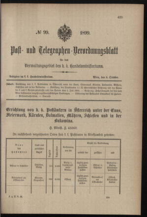 Post- und Telegraphen-Verordnungsblatt für das Verwaltungsgebiet des K.-K. Handelsministeriums 18991004 Seite: 5