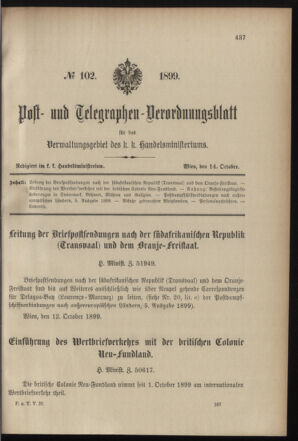 Post- und Telegraphen-Verordnungsblatt für das Verwaltungsgebiet des K.-K. Handelsministeriums 18991014 Seite: 1