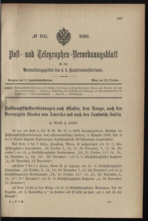 Post- und Telegraphen-Verordnungsblatt für das Verwaltungsgebiet des K.-K. Handelsministeriums 18991023 Seite: 1