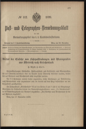 Post- und Telegraphen-Verordnungsblatt für das Verwaltungsgebiet des K.-K. Handelsministeriums