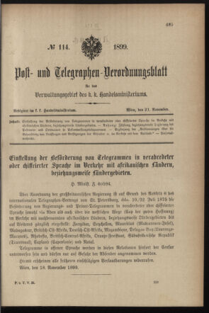 Post- und Telegraphen-Verordnungsblatt für das Verwaltungsgebiet des K.-K. Handelsministeriums 18991121 Seite: 5