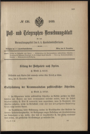 Post- und Telegraphen-Verordnungsblatt für das Verwaltungsgebiet des K.-K. Handelsministeriums 18991208 Seite: 1