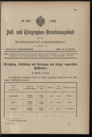 Post- und Telegraphen-Verordnungsblatt für das Verwaltungsgebiet des K.-K. Handelsministeriums 18991213 Seite: 13