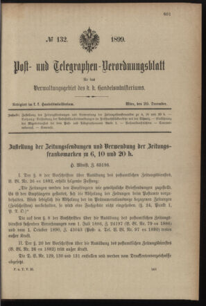 Post- und Telegraphen-Verordnungsblatt für das Verwaltungsgebiet des K.-K. Handelsministeriums 18991220 Seite: 1