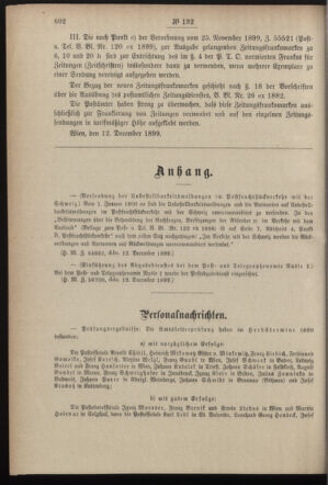 Post- und Telegraphen-Verordnungsblatt für das Verwaltungsgebiet des K.-K. Handelsministeriums 18991220 Seite: 2