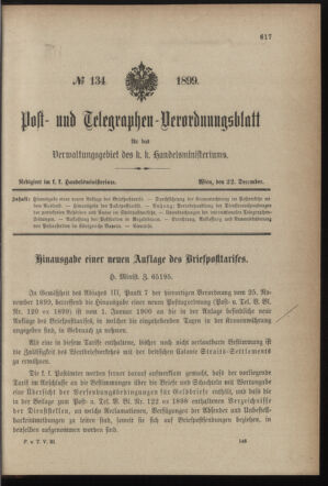 Post- und Telegraphen-Verordnungsblatt für das Verwaltungsgebiet des K.-K. Handelsministeriums 18991222 Seite: 1