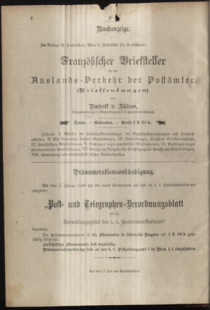 Post- und Telegraphen-Verordnungsblatt für das Verwaltungsgebiet des K.-K. Handelsministeriums 19000104 Seite: 4