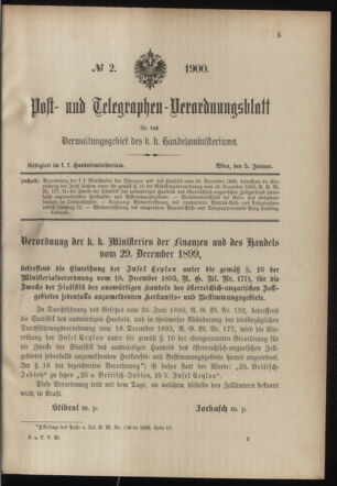 Post- und Telegraphen-Verordnungsblatt für das Verwaltungsgebiet des K.-K. Handelsministeriums 19000105 Seite: 1