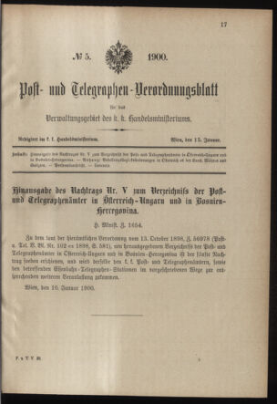 Post- und Telegraphen-Verordnungsblatt für das Verwaltungsgebiet des K.-K. Handelsministeriums 19000115 Seite: 1