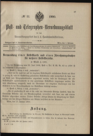 Post- und Telegraphen-Verordnungsblatt für das Verwaltungsgebiet des K.-K. Handelsministeriums 19000201 Seite: 1