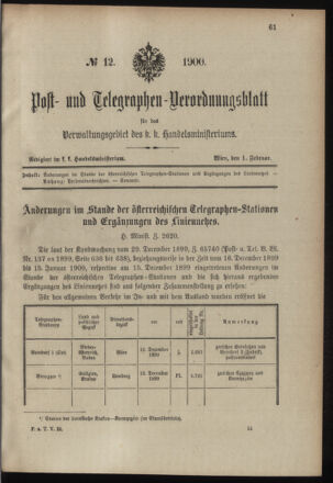 Post- und Telegraphen-Verordnungsblatt für das Verwaltungsgebiet des K.-K. Handelsministeriums 19000201 Seite: 13