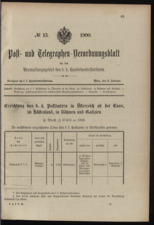 Post- und Telegraphen-Verordnungsblatt für das Verwaltungsgebiet des K.-K. Handelsministeriums