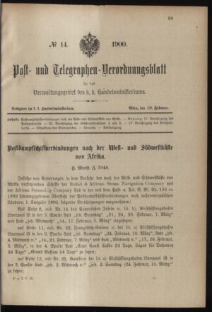 Post- und Telegraphen-Verordnungsblatt für das Verwaltungsgebiet des K.-K. Handelsministeriums 19000210 Seite: 1