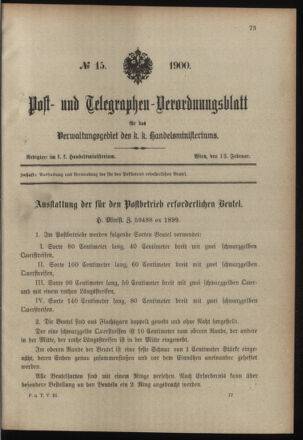 Post- und Telegraphen-Verordnungsblatt für das Verwaltungsgebiet des K.-K. Handelsministeriums 19000213 Seite: 1