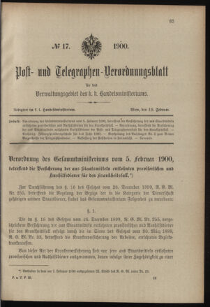 Post- und Telegraphen-Verordnungsblatt für das Verwaltungsgebiet des K.-K. Handelsministeriums