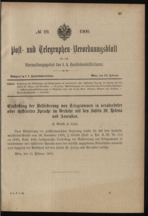 Post- und Telegraphen-Verordnungsblatt für das Verwaltungsgebiet des K.-K. Handelsministeriums 19000220 Seite: 1