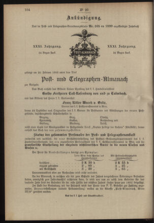 Post- und Telegraphen-Verordnungsblatt für das Verwaltungsgebiet des K.-K. Handelsministeriums 19000222 Seite: 4