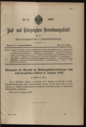 Post- und Telegraphen-Verordnungsblatt für das Verwaltungsgebiet des K.-K. Handelsministeriums