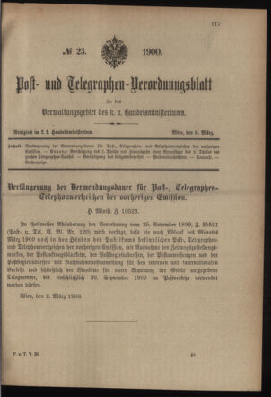 Post- und Telegraphen-Verordnungsblatt für das Verwaltungsgebiet des K.-K. Handelsministeriums 19000306 Seite: 1