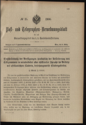 Post- und Telegraphen-Verordnungsblatt für das Verwaltungsgebiet des K.-K. Handelsministeriums 19000308 Seite: 1