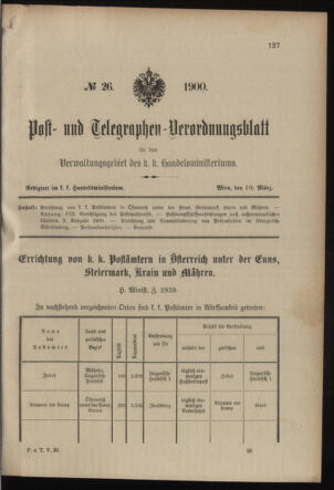 Post- und Telegraphen-Verordnungsblatt für das Verwaltungsgebiet des K.-K. Handelsministeriums 19000308 Seite: 3