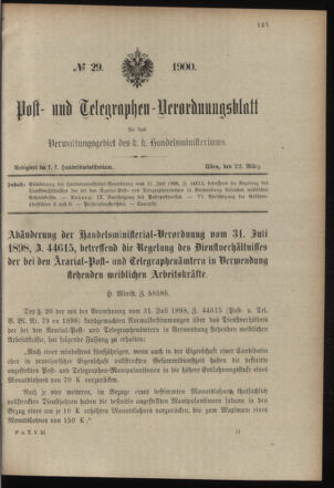 Post- und Telegraphen-Verordnungsblatt für das Verwaltungsgebiet des K.-K. Handelsministeriums 19000322 Seite: 1