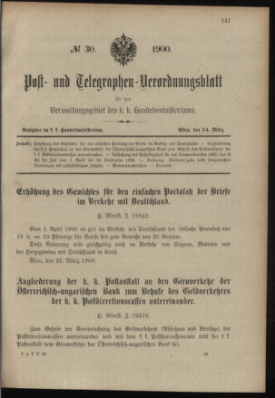 Post- und Telegraphen-Verordnungsblatt für das Verwaltungsgebiet des K.-K. Handelsministeriums