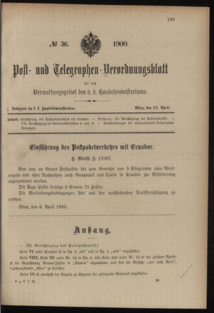 Post- und Telegraphen-Verordnungsblatt für das Verwaltungsgebiet des K.-K. Handelsministeriums 19000425 Seite: 1