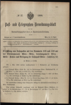 Post- und Telegraphen-Verordnungsblatt für das Verwaltungsgebiet des K.-K. Handelsministeriums 19000426 Seite: 1