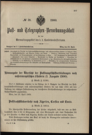 Post- und Telegraphen-Verordnungsblatt für das Verwaltungsgebiet des K.-K. Handelsministeriums 19000430 Seite: 1