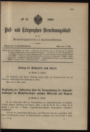 Post- und Telegraphen-Verordnungsblatt für das Verwaltungsgebiet des K.-K. Handelsministeriums