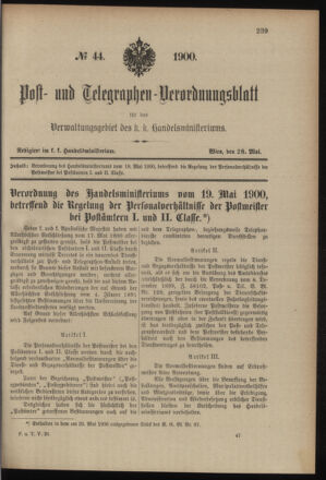 Post- und Telegraphen-Verordnungsblatt für das Verwaltungsgebiet des K.-K. Handelsministeriums 19000528 Seite: 1