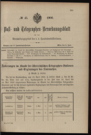 Post- und Telegraphen-Verordnungsblatt für das Verwaltungsgebiet des K.-K. Handelsministeriums 19000605 Seite: 1