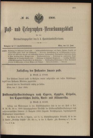 Post- und Telegraphen-Verordnungsblatt für das Verwaltungsgebiet des K.-K. Handelsministeriums