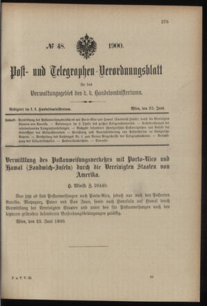 Post- und Telegraphen-Verordnungsblatt für das Verwaltungsgebiet des K.-K. Handelsministeriums