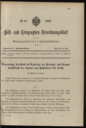 Post- und Telegraphen-Verordnungsblatt für das Verwaltungsgebiet des K.-K. Handelsministeriums 19000630 Seite: 1