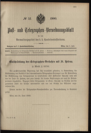 Post- und Telegraphen-Verordnungsblatt für das Verwaltungsgebiet des K.-K. Handelsministeriums 19000705 Seite: 1