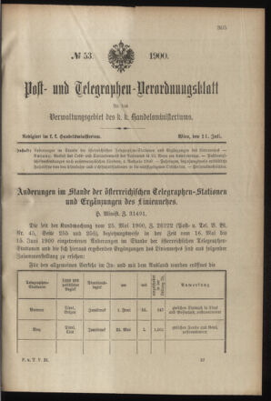 Post- und Telegraphen-Verordnungsblatt für das Verwaltungsgebiet des K.-K. Handelsministeriums 19000711 Seite: 1