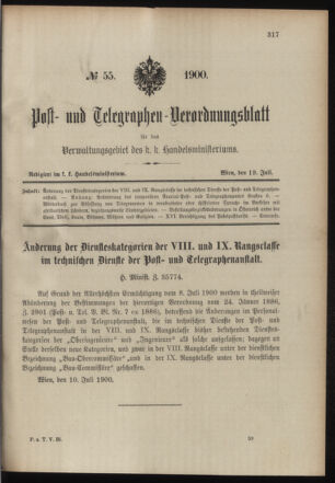 Post- und Telegraphen-Verordnungsblatt für das Verwaltungsgebiet des K.-K. Handelsministeriums 19000719 Seite: 1